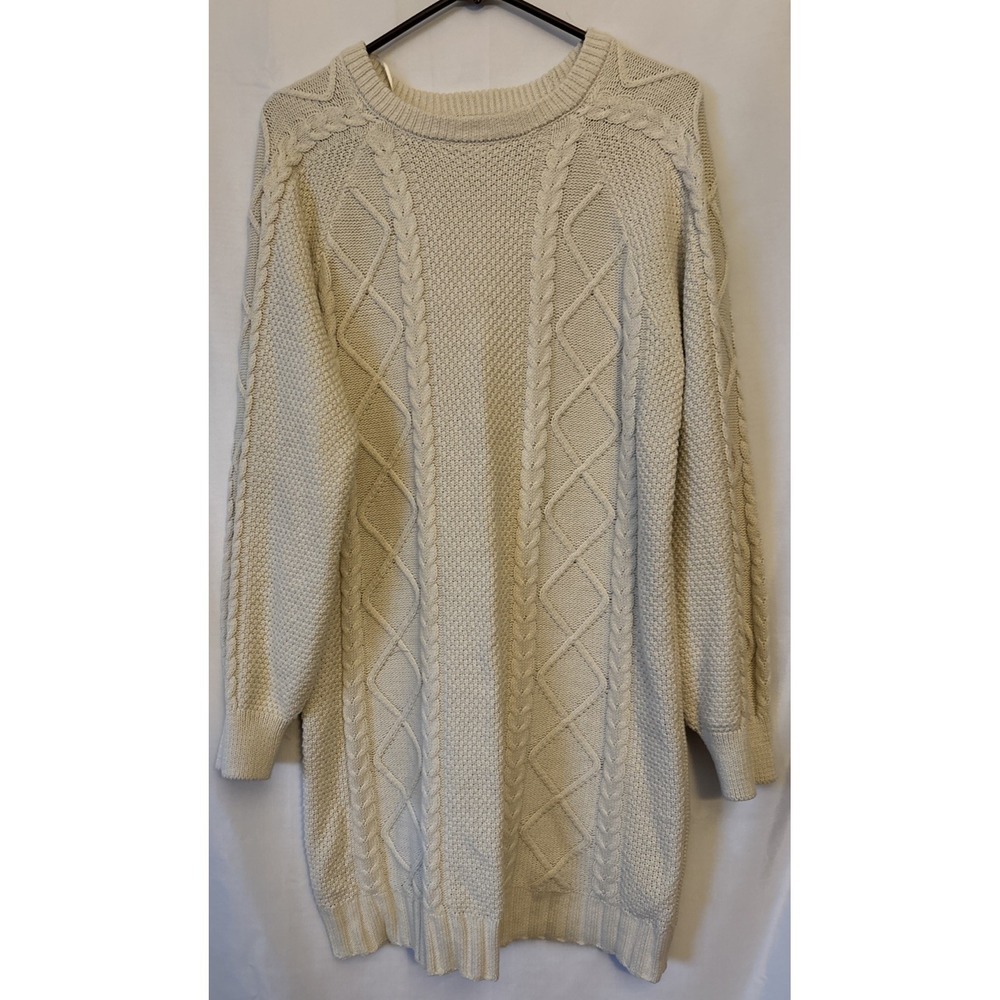 Freshman 1996 Cable Knit Cream Sweater Dress‎ Women's M Tunic Long Sleeve